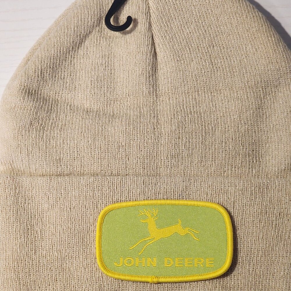 John Deere Patched Knit Cuffed Beanie in Beige